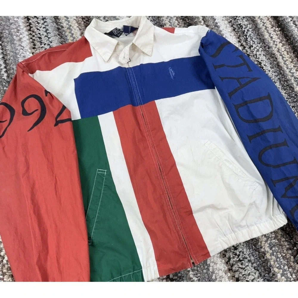 Vintage Polo Ralph‎ Lauren Jacket Men M 90s Olympics Stadium Hurdle Man 1992 AOP